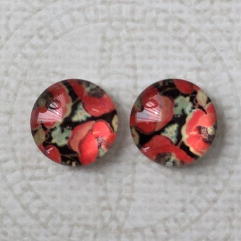 12mm Art Glass Backed Cabochons - Maple Leaf Series 1 - Per Pair