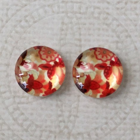 12mm Art Glass Backed Cabochons - Maple Leaf Series 10 - Per Pair 12mm Art Glass Backed Cabochons - Maple Leaf Series 10 - Per Pair