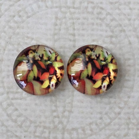12mm Art Glass Backed Cabochons - Maple Leaf Series 11 - Per Pair