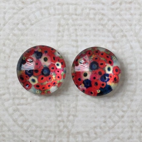 12mm Art Glass Backed Cabochons - Maple Leaf Series 2 - Per Pair 12mm Art Glass Backed Cabochons - Maple Leaf Series 2 - Per Pair