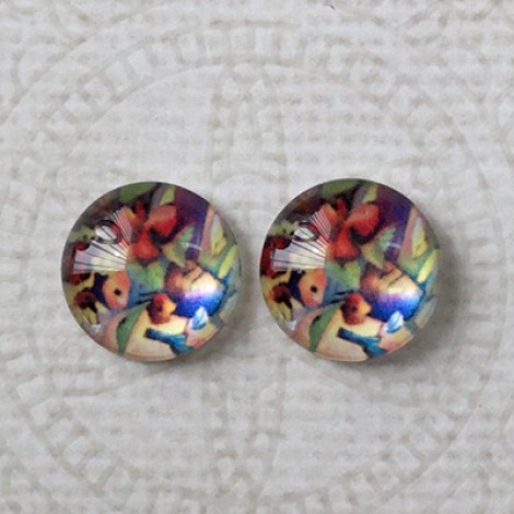 12mm Art Glass Backed Cabochons - Maple Leaf Series 3 - Per Pair