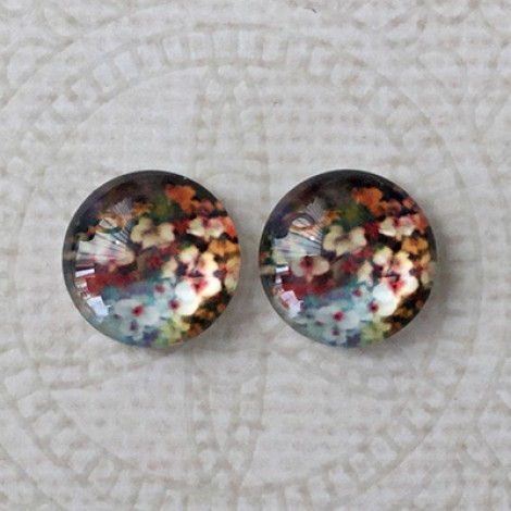 12mm Art Glass Backed Cabochons - Maple Leaf Series 4 - Per Pair