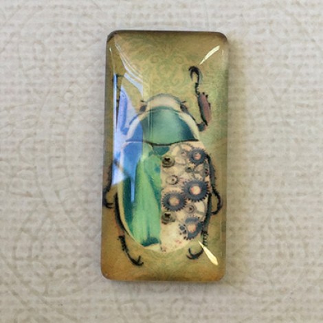 19x38mm Rectangle Art Glass Backed Cabochons - Scarab Beetle - Each 19x38mm Rectangle Art Glass Backed Cabochons - Scarab Beetle - Each