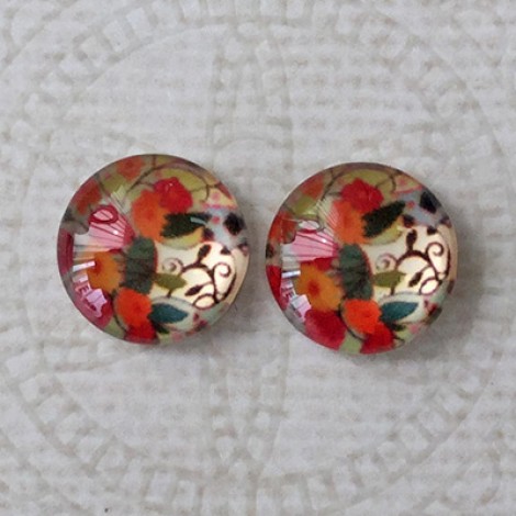 12mm Art Glass Backed Cabochons - Maple Leaf Series 9 - Per Pair 12mm Art Glass Backed Cabochons - Maple Leaf Series 9 - Per Pair