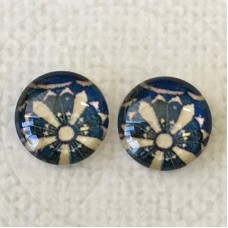 12mm Art Glass Backed Cabochons  - Blues Design 1 - Per Pair