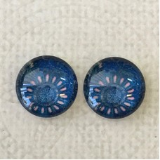 12mm Art Glass Backed Cabochons  - Blues Design 3 - Per Pair