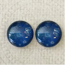 12mm Art Glass Backed Cabochons  - Blues Design 5 - Per Pair’