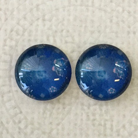 12mm Art Glass Backed Cabochons  - Blues Design 5 - Per Pair’
