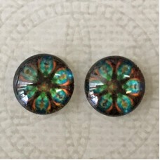12mm Art Glass Backed Cabochons - Symmetry Design 1 - Per Pair