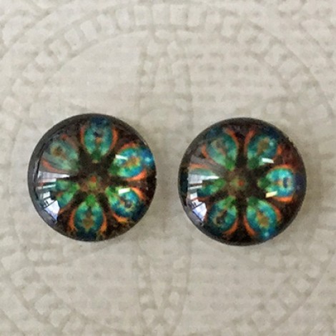 12mm Art Glass Backed Cabochons - Symmetry Design 1 - Per Pair 12mm Art Glass Backed Cabochons - Symmetry Design 1 - Per Pair