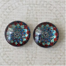 12mm Art Glass Backed Cabochons - Symmetry Design 10 - Per Pair