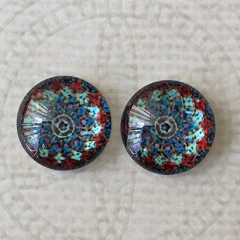 12mm Art Glass Backed Cabochons - Symmetry Design 10 - Per Pair