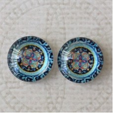 12mm Art Glass Backed Cabochons - Symmetry Design 11 - Per Pair
