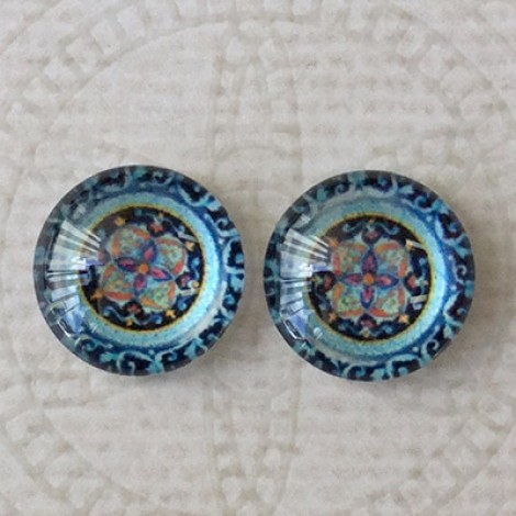 12mm Art Glass Backed Cabochons - Symmetry Design 11 - Per Pair