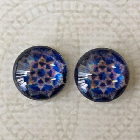 12mm Art Glass Backed Cabochons - Symmetry Design 3 - Per Pair