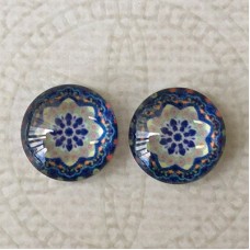 12mm Art Glass Backed Cabochons - Symmetry Design 5 - Per Pair