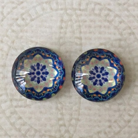 12mm Art Glass Backed Cabochons - Symmetry Design 5 - Per Pair 12mm Art Glass Backed Cabochons - Symmetry Design 5 - Per Pair