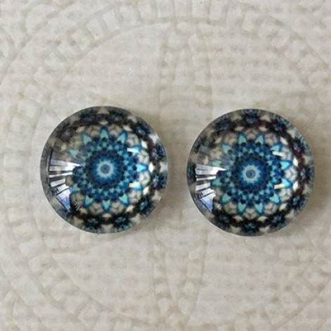 12mm Art Glass Backed Cabochons - Symmetry Design 6 - Per Pair