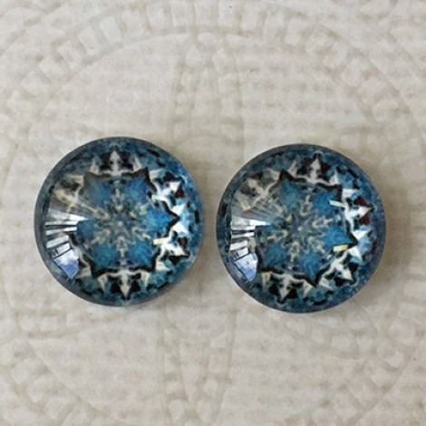 12mm Art Glass Backed Cabochons - Symmetry Design 7 - Per Pair