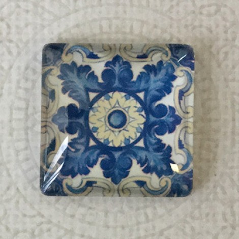 25mm Art Glass Backed Square Cabochons - Blue & White 11 - Each 25mm Art Glass Backed Square Cabochons - Blue & White 11 - Each