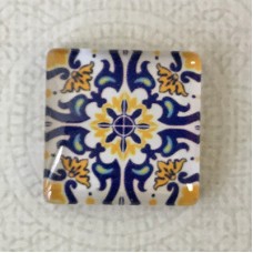 25mm Art Glass Backed Square Cabochons - Blue & White 12 - Each