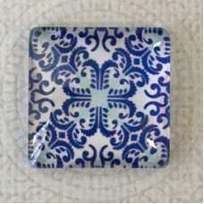 25mm Art Glass Backed Square Cabochons - Blue & White 2 - Each