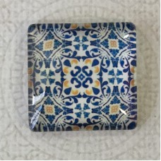 25mm Art Glass Backed Square Cabochons - Blue & White 3 - Each