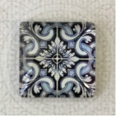 25mm Art Glass Backed Square Cabochons - Blue & White 4 - Each