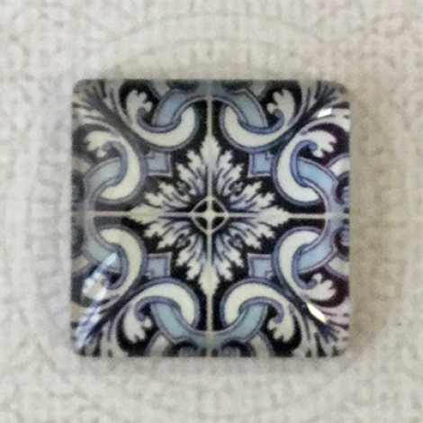 25mm Art Glass Backed Square Cabochons - Blue & White 4