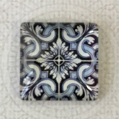 25mm Art Glass Backed Square Cabochons - Blue & White 4 - Each 25mm Art Glass Backed Square Cabochons - Blue & White 4 - Each