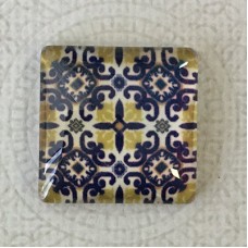 25mm Art Glass Backed Square Cabochons - Blue & White 6 - Each