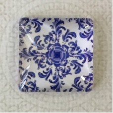 25mm Art Glass Backed Square Cabochons - Blue & White 8 - Each