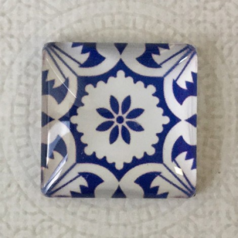 25mm Art Glass Backed Square Cabochons - Blue & White 9 - Each 25mm Art Glass Backed Square Cabochons - Blue & White 9 - Each