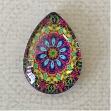 18x25mm Art Glass Backed Teardrop Cabochons - Mandala 4 - Each