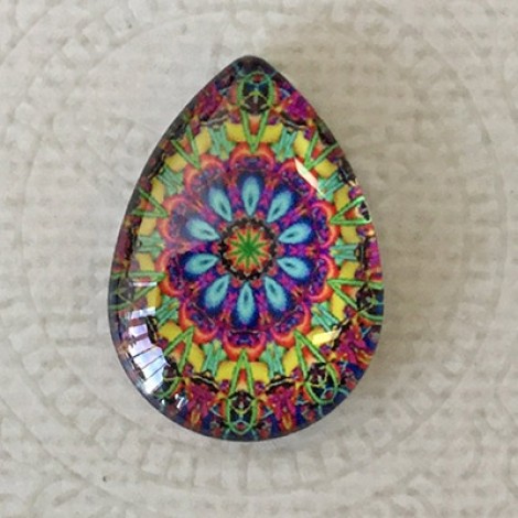 18x25mm Art Glass Backed Teardrop Cabochons - Mandala 4 - Each 18x25mm Art Glass Backed Teardrop Cabochons - Mandala 4 - Each