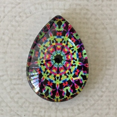 18x25mm Art Glass Backed Teardrop Cabochons - Mandala 6 - Each 18x25mm Art Glass Backed Teardrop Cabochons - Mandala 6 - Each