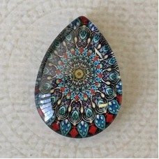 18x25mm Art Glass Backed Teardrop Cabochons - Mandala 7 - each