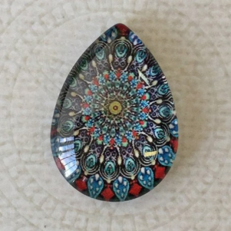 18x25mm Art Glass Backed Teardrop Cabochons - Mandala 7 - each 18x25mm Art Glass Backed Teardrop Cabochons - Mandala 7 - each