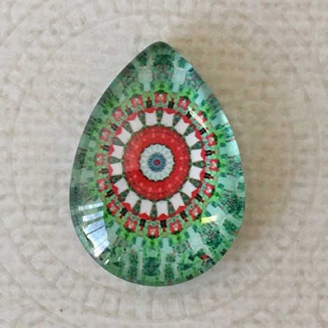 18x25mm Art Glass Backed Teardrop Cabochons - Mandala 8 - each 18x25mm Art Glass Backed Teardrop Cabochons - Mandala 8 - each