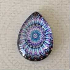 18x25mm Art Glass Backed Teardrop Cabochons - Mandala 9 - each