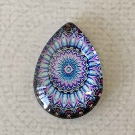 18x25mm Art Glass Backed Teardrop Cabochons - Mandala 9 - each 18x25mm Art Glass Backed Teardrop Cabochons - Mandala 9 - each