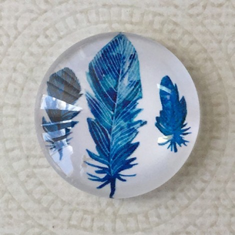 25mm Art Glass Backed Cabochons - Plume Feathers 12 - Each 25mm Art Glass Backed Cabochons - Plume Feathers 12 - Each