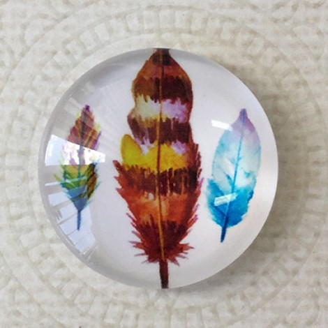 25mm Art Glass Backed Cabochons - Plume Feathers 3 - Each