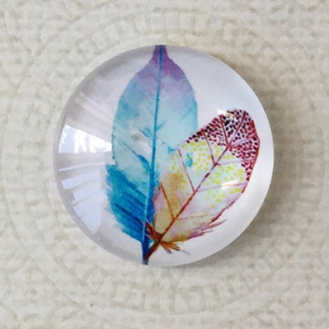 25mm Art Glass Backed Cabochons - Plume Feathers 4 - Each