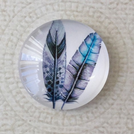 25mm Art Glass Backed Cabochons - Plume Feathers 8 - Each