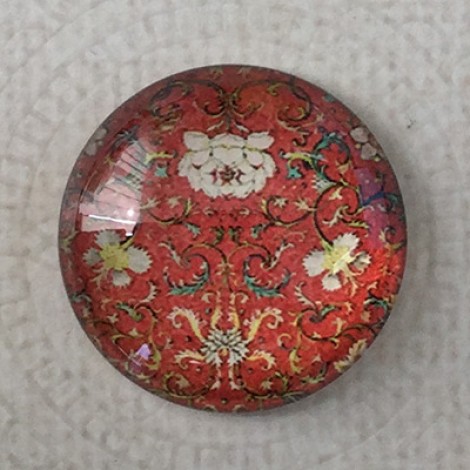 25mm Art Glass Backed Cabochons - Oriental Floral Design 1 - Each 25mm Art Glass Backed Cabochons - Oriental Floral Design 1 - Each