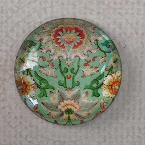 25mm Art Glass Backed Cabochons - Oriental Floral Design 10 - Each 25mm Art Glass Backed Cabochons - Oriental Floral Design 10 - Each