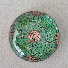 25mm Art Glass Backed Cabochons - Oriental Floral Design 11 - Each