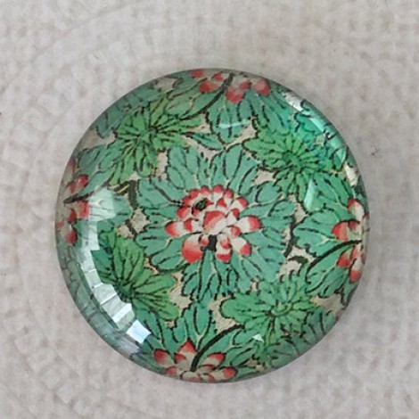 25mm Art Glass Backed Cabochons - Oriental Floral Design 11 - Each 25mm Art Glass Backed Cabochons - Oriental Floral Design 11 - Each