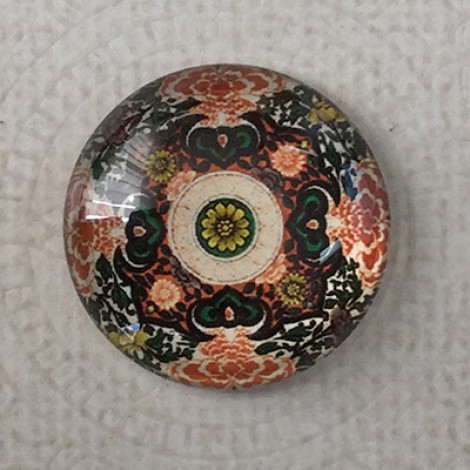 25mm Art Glass Backed Cabochons - Oriental Floral Design 3 - Each